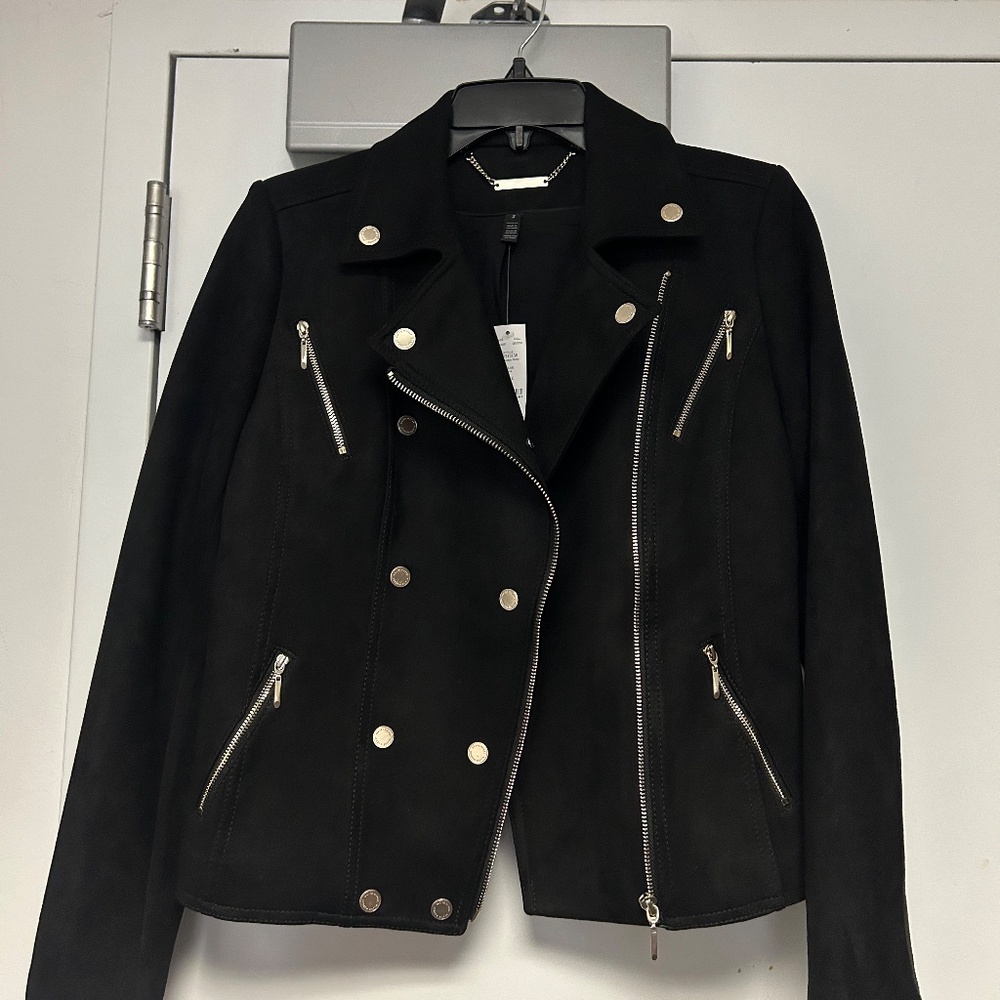 WHBM Ultra Suede Moto Jacket, Black Size 2